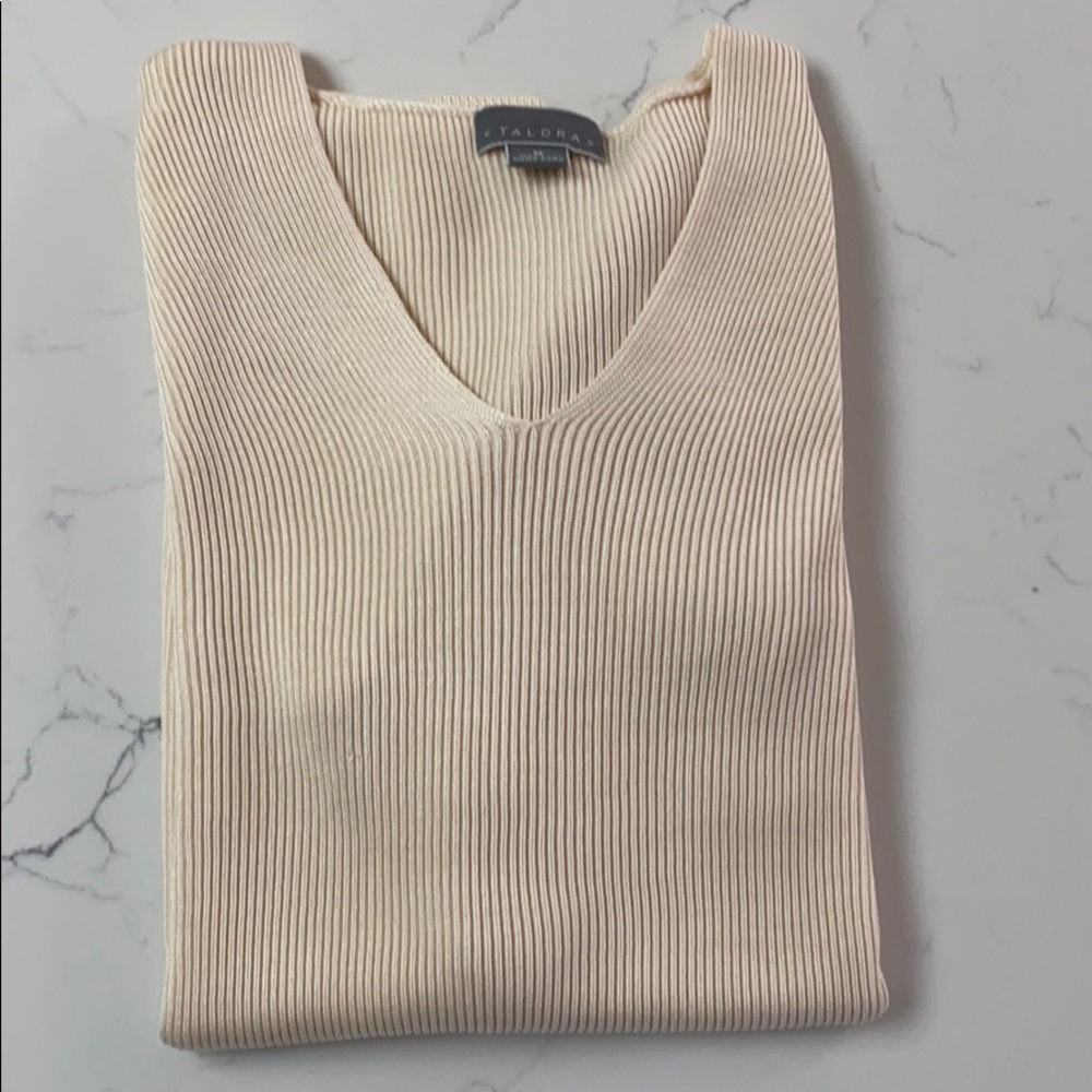 Talora silk v-neck short sleeve sweater top - cream